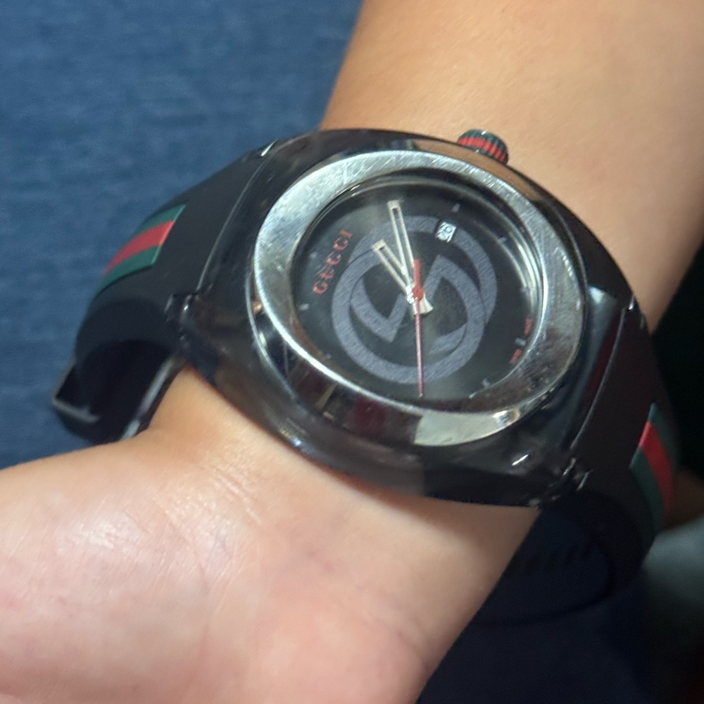 Gucci Black and Green Logo Watch